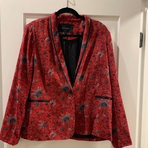 Red Floral Silk Blazer